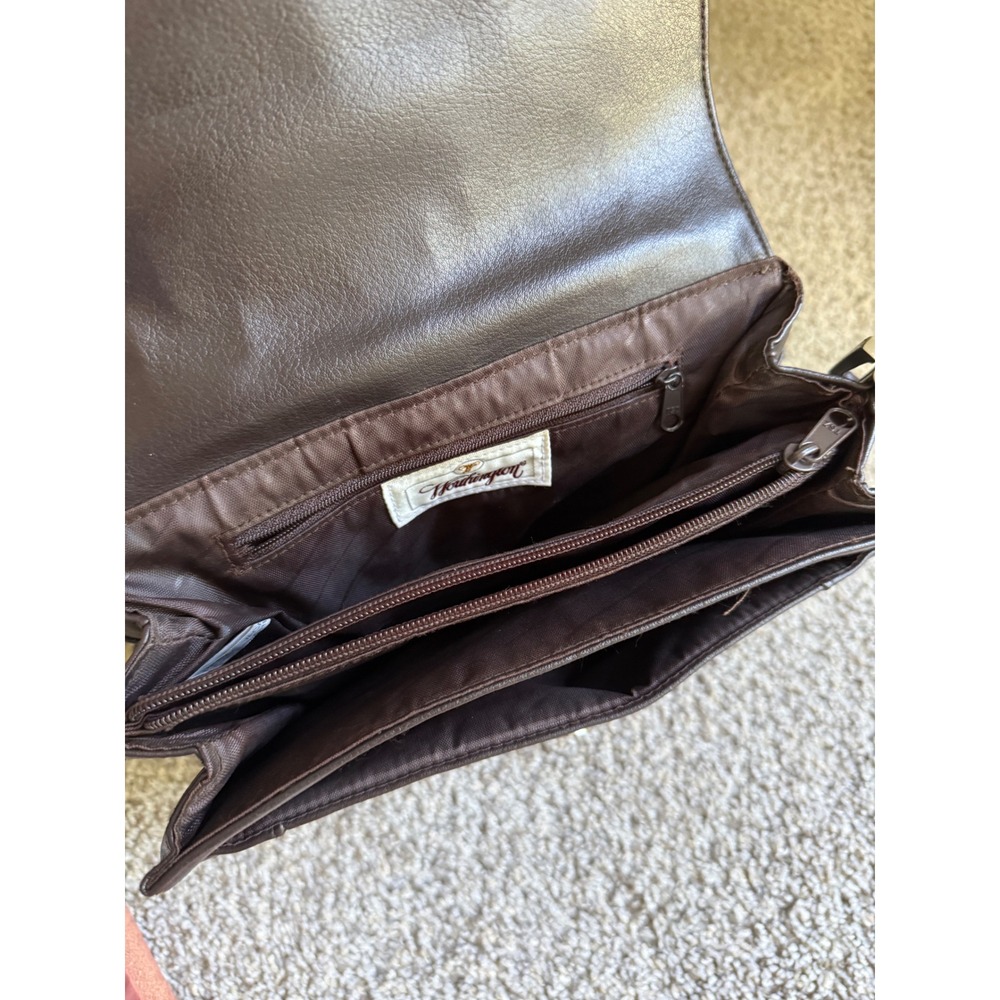 Vintage 90s Worthington Dark Brown Leather Crossbody Bag Flap Organizer Purse - Picture 7 of 10